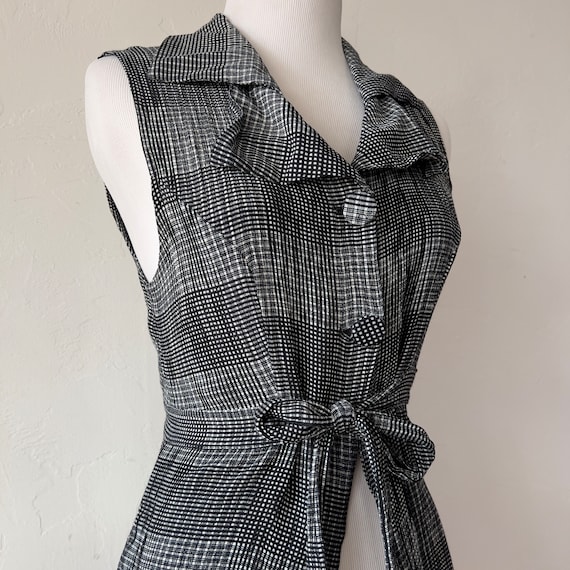 1990s Split Front Tie Waist Checkered Pattern Y2K… - image 5