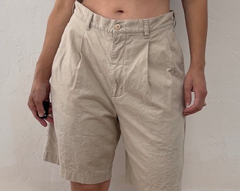 1990s Linen & Cotton Blend Slouchy Fit High Rise Long Inseam Shorts - 32" Waist / 8 3/4" Inseam