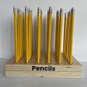 Pencil Holder - Teacher Supply Organizer | Wooden Pencil & Marker Holder | Classroom Desk Organizer with Labels | Handmade Teacher Gift