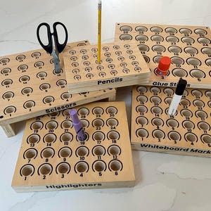 Supply Organizers SET of 5 - Teacher Supply Organizer | Wooden Pencil & Marker Holder | Classroom Desk Organizer with Labels