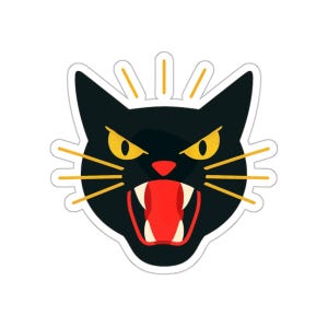Fierce Black Cat Die-Cut Stickers | Cute Cat Decor for Laptops, Water Bottles, Scrapbooking | Halloween, Vintage Vibe, Pet Lover Gift
