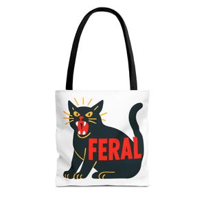 Wilde schwarze Katze Tragetasche - Umweltfreundliches Geschenk für Katzenliebhaber, mürrische Katzenästhetik, witchy Katzenvibes, stilvoller Alltagsbeutel
