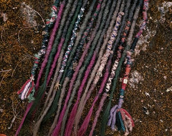 Earth colors Human hair dreadlock extensions, Forest SE dreads, Dark gray, green, brown locks