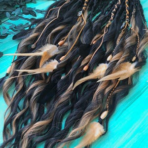 Black and golgie blonde Synthetic textured DE dreadlocks with brushable curls, Boho decorations