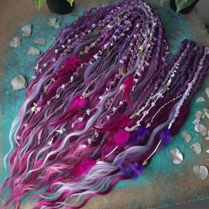 Purple pink Synthetic textured Dreadlocks with curls and braids in Flower style