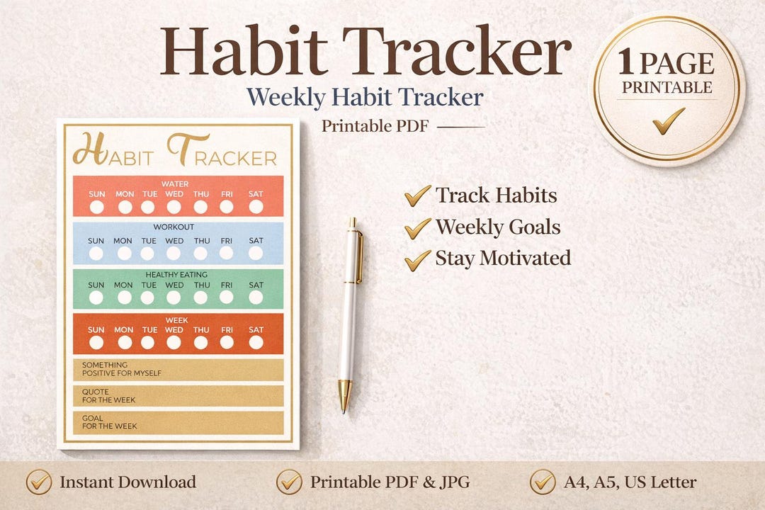 Printable Weekly Habit Tracker | Daily Routine Planner (A4, A5, US ...
