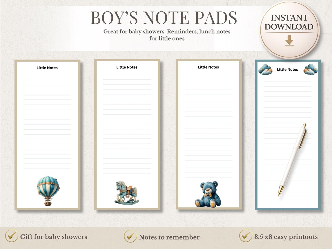 Boy's Baby Shower Notepad Printable, Minimalist Nursery Organizer ...