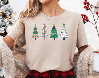 Christmas Trees Shirt, Cute Holiday Tee, Festive Xmas Graphic, Retro Winter Tree Design, Christmas Party Outfit