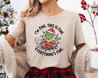 Funny Grinch Sweatshirt, I'm Fine Everything is Fine Grinch Shirt, Grinchmas Season, Christmas Shirt, Christmas Gift, Christmas Lights Shirt