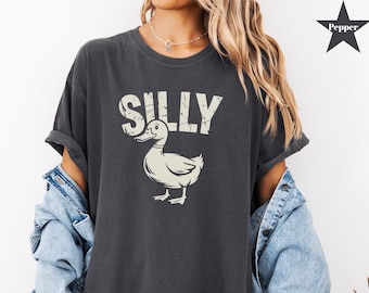 Camiseta corta Silly Goose: camiseta vintage con gráficos desgastados, divertida y bonita. Camiseta corta para mujer, estilo cuadrado, con colores cómodos.