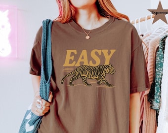 Easy Tiger Comfort Colors® T-Shirt, Vintage Distressed Tiger Shirt, Oversized Retro Tiger Tee, Trendy Grunge Indie Boho Shirt, Graphic Tee