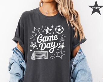 Camiseta de fútbol para el día del partido / Camiseta retro con balón de fútbol / Camiseta unisex para el día del partido / Bonita camiseta con gráfico de fútbol para el colegio, camiseta para mamá futbolera