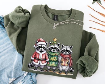 Raccoon Christmas Sweatshirt, Funny Christmas Raccoon Tee, Cute Raccoon Shirt, Office Christmas Party Shirt Gift,Xmas Raccoon Lover Tshirt
