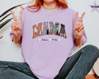 Halloween Custom Mama Comfort Colors® Shirt, Mama Black Cat Shirt, Spooky Mama Shirt, Mama Halloween T-shirt, Custom Halloween Mama Shirt