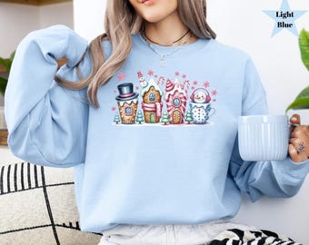 Christmas Snowman & Gingerbread Long Sleeve Shirt, Snowman Lover Gift,Comfort Colors Holiday Tee for Women, Cozy Winter Gift Top Plus Size