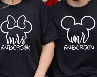 Disney Mrs And Mr Shirt, Mickey Minnie Family Couple Happy Ever After Tee, Disney Wedding Shirts, Just Married Honeymoon Matching T-Shirt