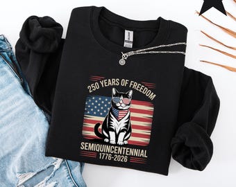 USA Freedom Cat T-Shirt, 250 Years America, 250th Anniversary Tee, Semiquincentennial Gift, Independence Tshirt
