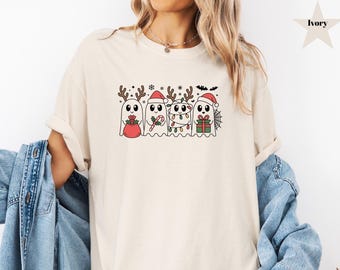 Ghost Christmas Shirt, Merry Christmas Tee, Cute Ghost Sweatshirt, Funny Holiday Sweater, Ghost Santa Tee, Comfort Colors T-Shirt