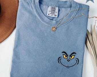 Comfort Colors Grinch Face Shirt, Cute Grinch T-Shirt, The Grinch Christmas Shirt, Short or Long Sleeve Holiday Gift TShirt