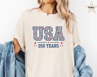 Comfort Colors® 250 Years of Freedom TShirt, 250th Birthday USA Sweatshirt, 250th Year Gift, USA Floral USA Shirt, 1776-2026 Patriotic Tee