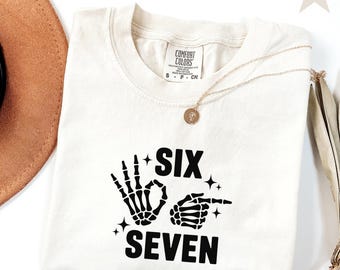 Comfort Colors® 6 7 Meme Shirt, Funny Skeleton Hands Tee, Halloween Couples Shirt, Trendy Shirt, Six Seven T-shirt, 67 Couples Tee