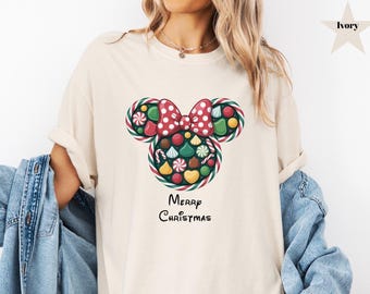 Minnie Peppermint Swirl Christmas Tee Shirt, Mouse Kingdom Christmas Shirt, Magic World Vacation Shirt, Christmas Tee, Candy Cane Shirt