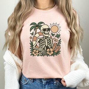 Summerween Floral Skeleton Shirt, , Summer Vibes Tee, Vacation Shirt for Women,Halloween Summer Tee, Spooky Summer Tee, Beach Vibes Shirt
