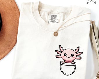 Pocket Tee, Axolotl Shirt, Animal Lover Tee, Axolotl Gifts, Pocket Axolotl Shirt, Axolotl Birthday Shirt, Cute Axolotl Shirt, Gifts for Her