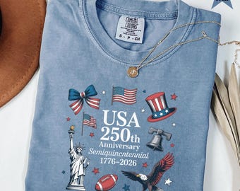 Camiseta del 250.º aniversario de Estados Unidos, Camiseta USA 250 Comfort Colors, Camiseta patriótica para mujer, Camiseta del semiquincentenario 1776-2026, Blusa coqueta y adorable