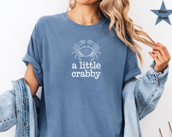 Minimalist Beach Shirt, Funny Meme Shirt, A Little Crabby, Summer Aesthetic, Oversize, Womens, Mens, Unisex Comfort Colors T-shirt