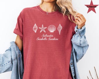 Camiseta de conchas marinas de agua salada, camiseta de conchas marinas, camiseta de verano, camiseta de playa, camiseta de sol, regalo para amantes del océano, camiseta de vacaciones, camiseta de verano