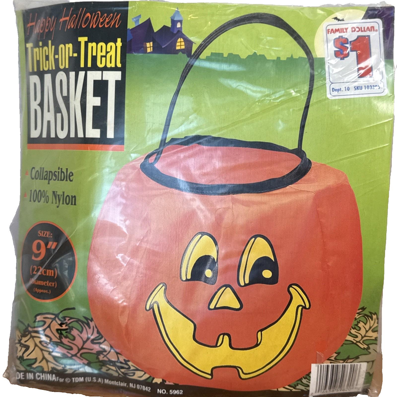 Vintage Halloween Trick or Treat Pumpkin Bag Basket Collapsible