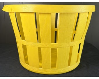 Vintage Yellow Plastic Retro Round Weave Laundry Basket Hamper