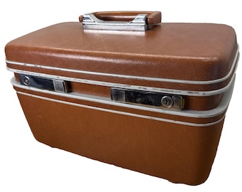 Vintage Samsonite Silhouette Train Travel Case Brown Cosmetic Storage No Key