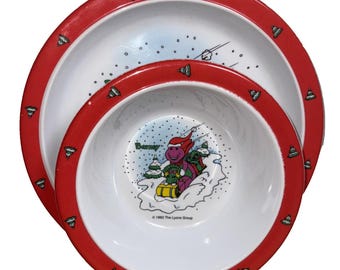 1993年 8.5インチ キッズ バーニー クリスマス プレート＆ボウル セランディア ベイビー ボップ ライオンズ グループ