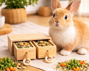 Enrichment Puzzle For Bunny and Guinea Pigs, Boredom Breaker, Forage Box, Rabbits & Small Pets