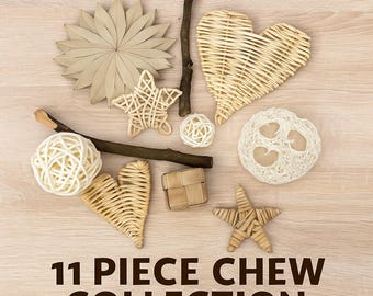 Boredom Breaker Chew Collection, 11pc Natural Rabbit & Guinea Pig Enrichment Toys, Bunny Chews, Small Animal Forage Bundle, Seagrasss Vine