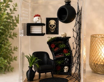 Recinto para arañas saltarinas, temática gótica, terrario, decoración acrílica para el hogar.