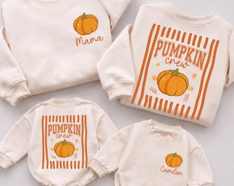 Personalized Pumpkin Crew Matching Sweatshirts, Custom Fall Family Thanksgiving Outfit