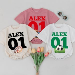 Customized Sport Name and number Baby romper, Football Name Bubble Romper Bodysuit, Baby Gameday, Baby Boy Girl Clothes, Custom Sport Outfit