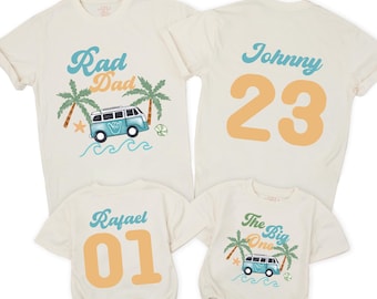 Personalized The Big One 1st Birthday Family Matching Shirts, Custom Surf Beach Birthday Boy Outfit, Rad Dad rad mom family Matching Tees