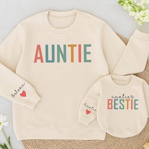 Auntie and Auntie&#39;s Bestie Sweatshirts, Auntie Me Sweatshirts, Aunt Niece Sweatshirts, Gift for Aunt, Aunt Nephew, Personalized Mom&#39;s Gift