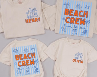 Personalized Beach Crew T-Shirt and Baby Bubble Romper, Custom Miami Florida 2026 Family Matching Outfits