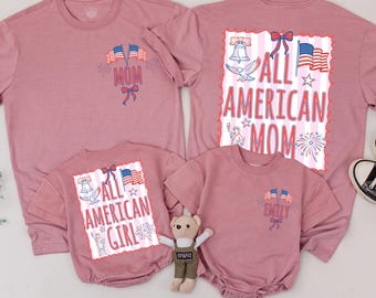 Personalized Coquette All American Girl Baby Romper, Preppy Patriotic Family matching shirt, 4th of July Baby Girl, Independence Day Toddler