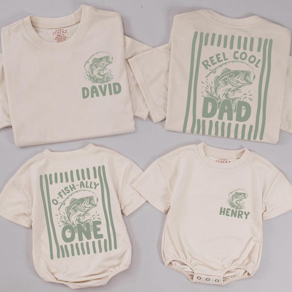 Personalized O-Fish-Ally One Birthday Shirts Front and Back, Custom Fishing 1st Birthday Outfits, Matching Family Reel Cool Dad Tees