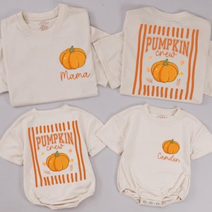 Personalized Pumpkin Crew Family Matching T-Shirts, Mama Dada Mini Pumpkin Thanksgiving Outfit