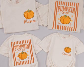 Personalized Pumpkin Crew Family Matching T-Shirts, Mama Dada Mini Pumpkin Thanksgiving Outfit