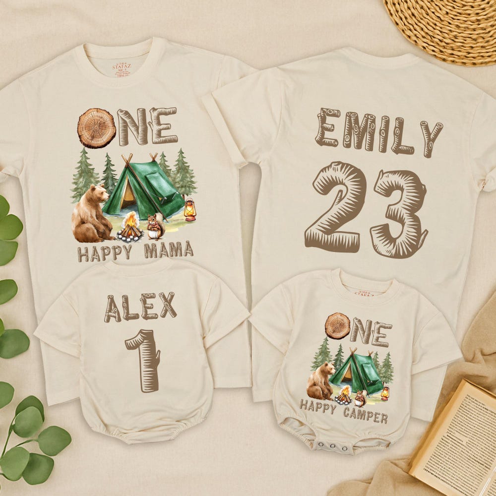 Personalized Birthday Family Matching Shirt, Custom Camping First Birthday Shirt, One Happy Camper 1St Birthday Shirt, 1St Birthday Boy Tee Trendteewear