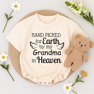 Custom Baby newborn romper, Hand picked for earth by my grandma in heaven Baby Bodysuit, Baby Clothes bodysuit prefect baby shower gift