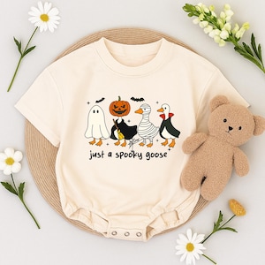 Spooky Goose Romper Sweatshirt, Funny Halloween Baby Outfit, Just a Spooky Goose Baby Clothes, Fall Baby Gift, Baby Boy Girl Romper